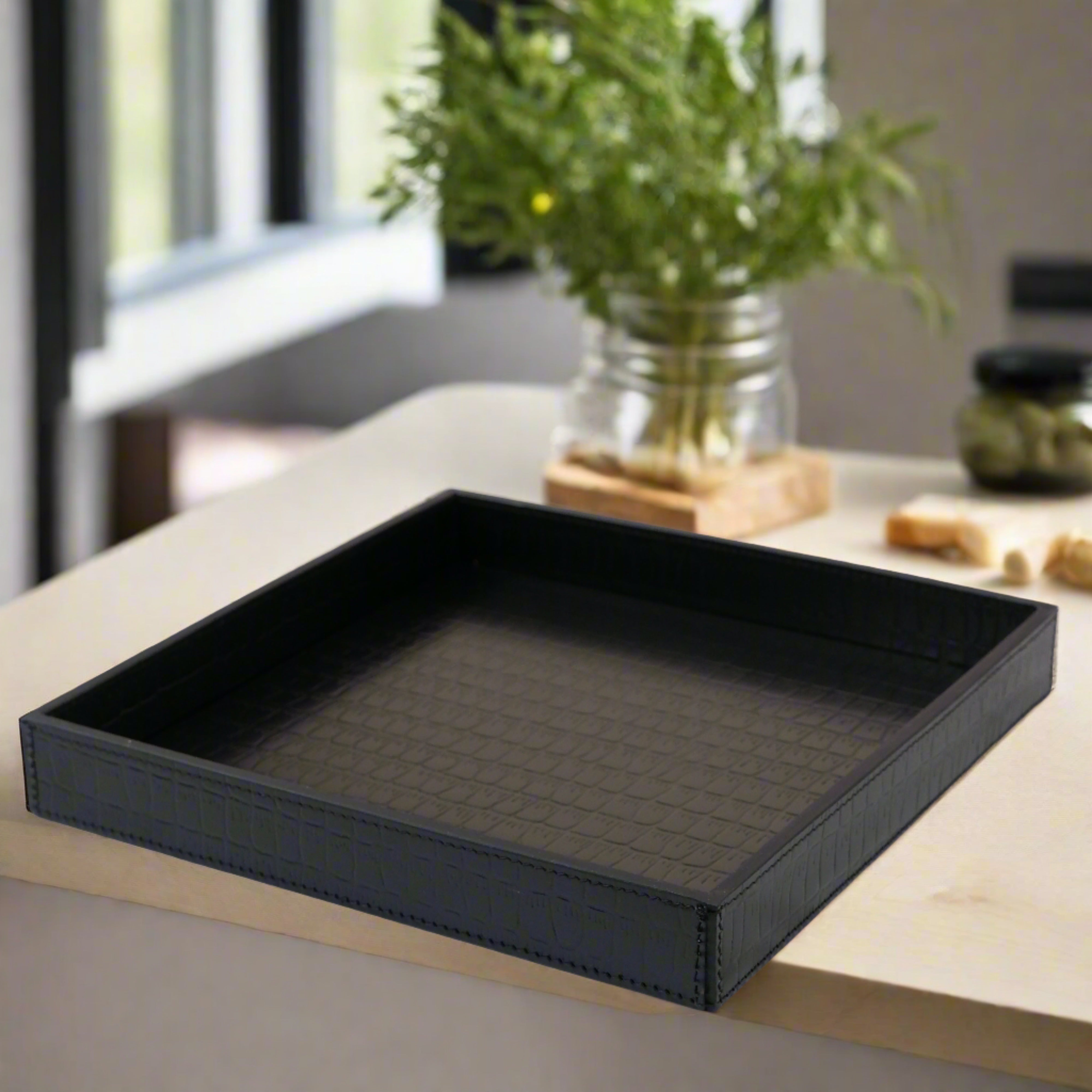 Square Serving Tray - Croco Black