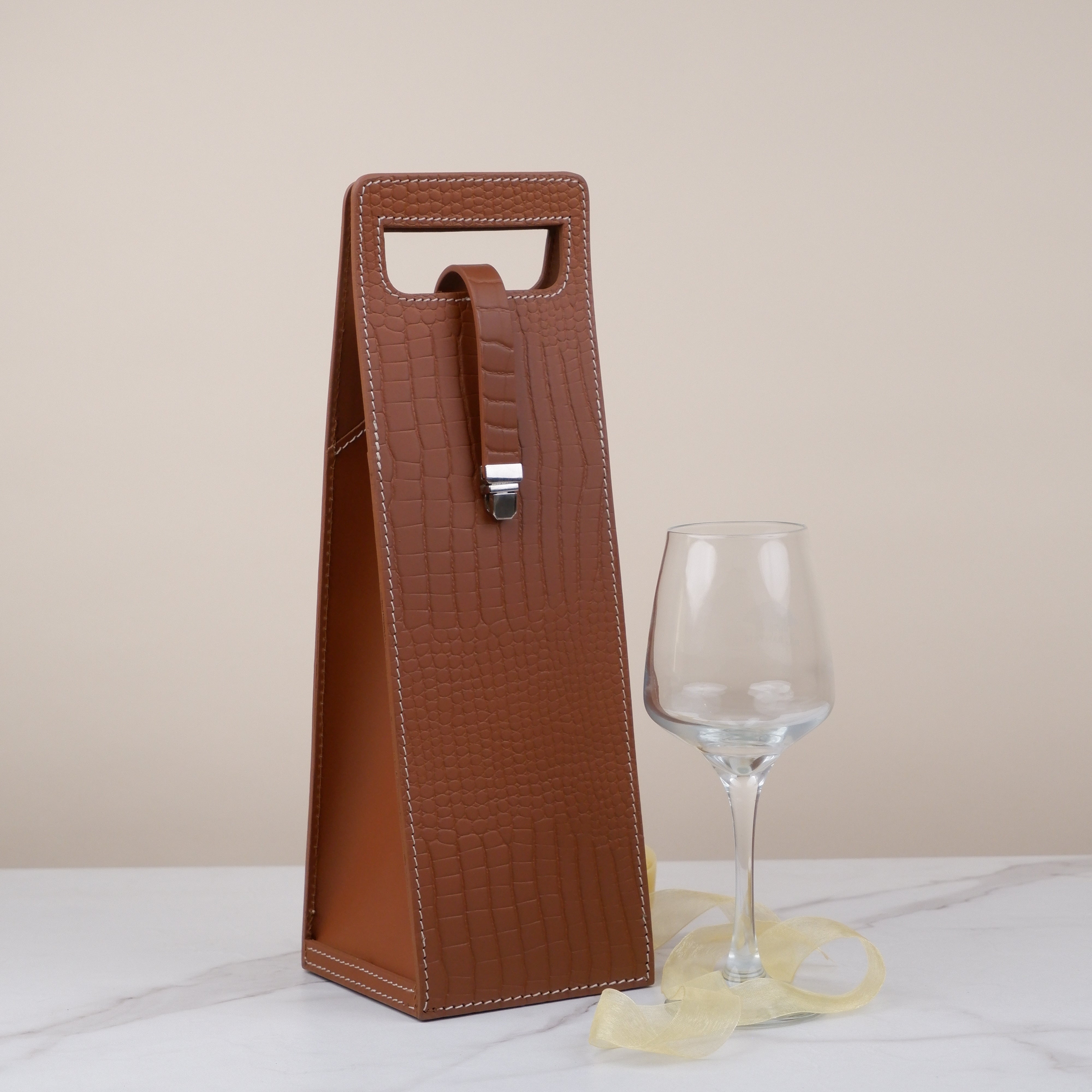 Tote Wine Holder - Croco Cognac Large Print