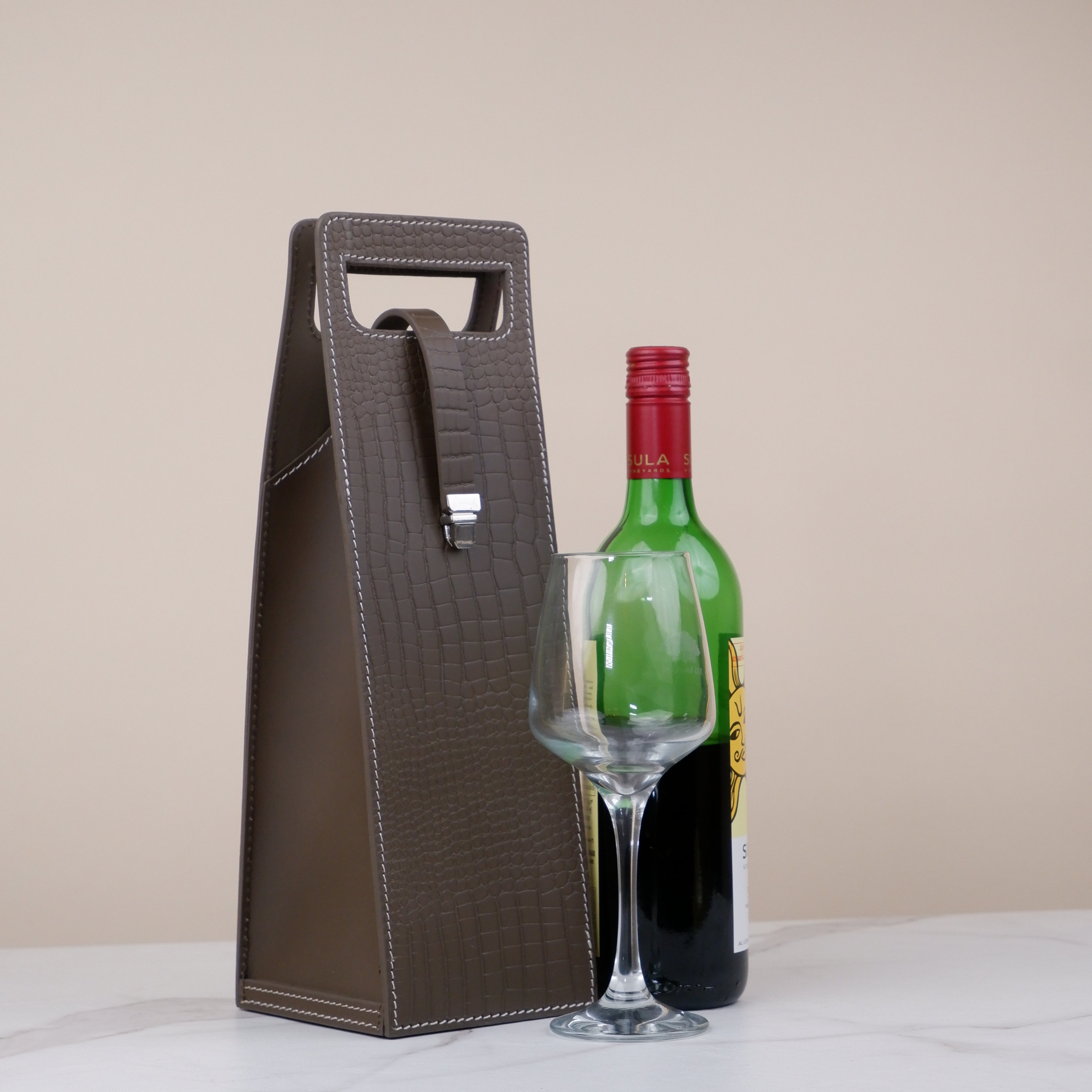 Tote Wine Holder - Croco Elephant Grey Large Print