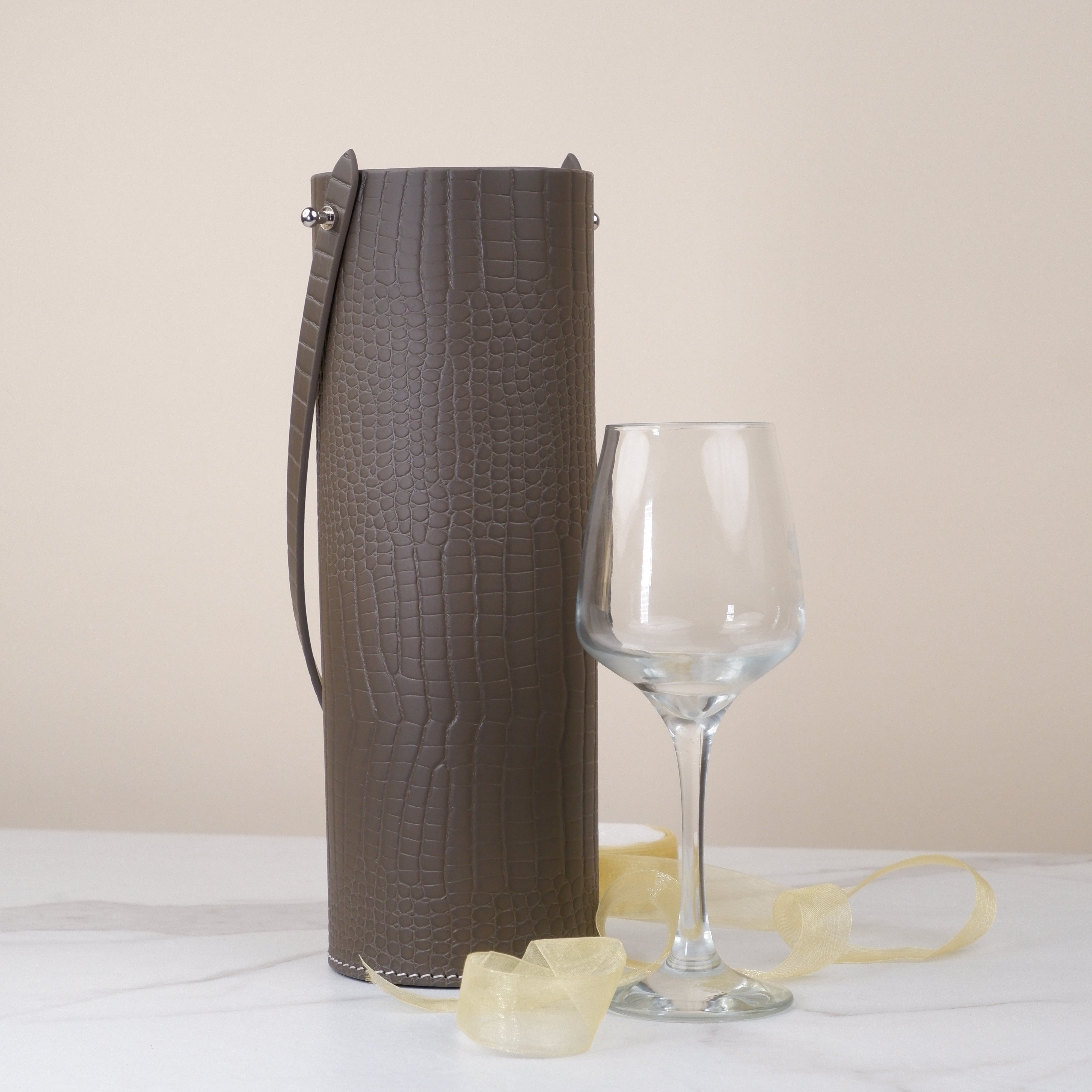Cylinder Large Wine Holder - Croco Elephant Grey Large Print