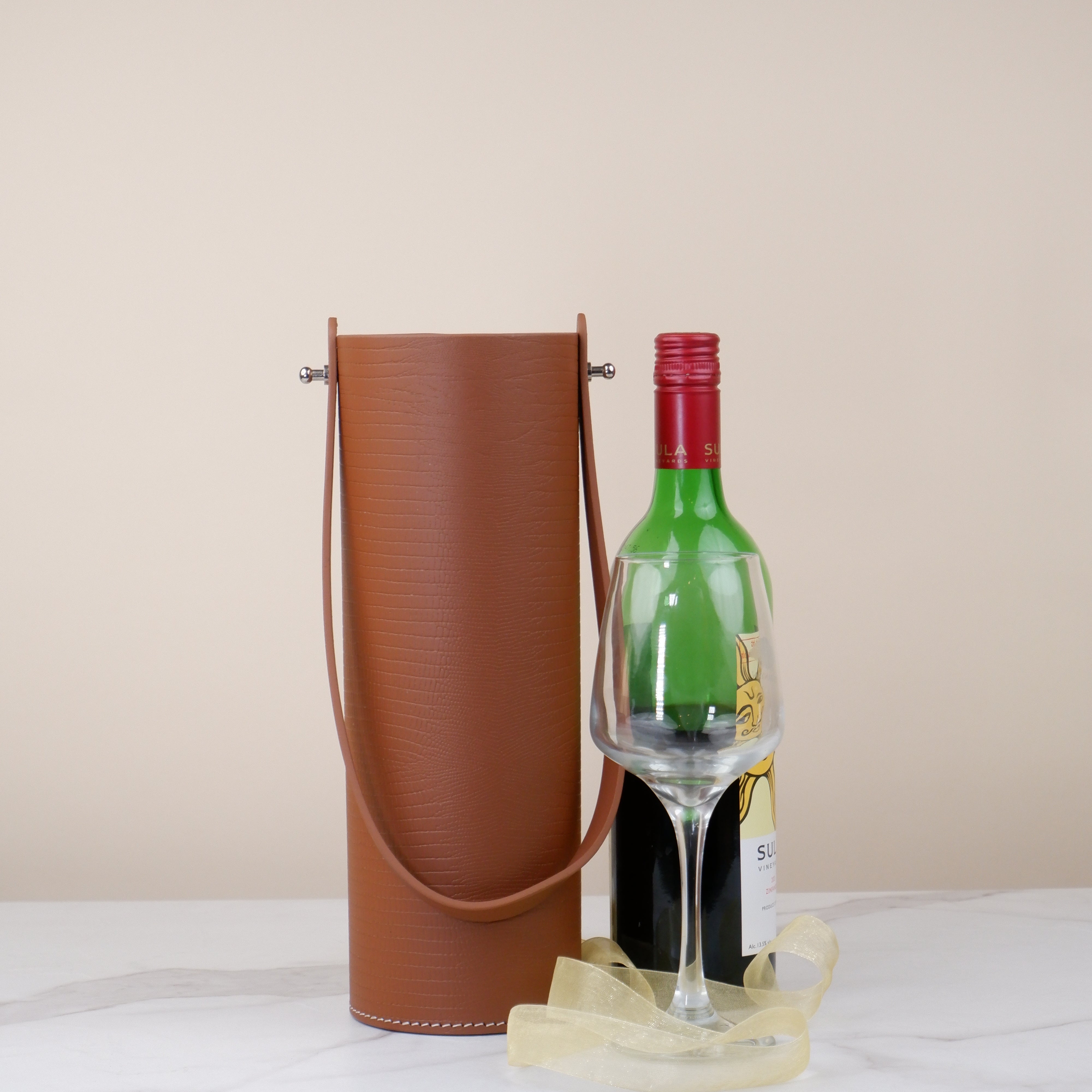 Cylinder Large Wine Holder - Croco Cognac Large Print