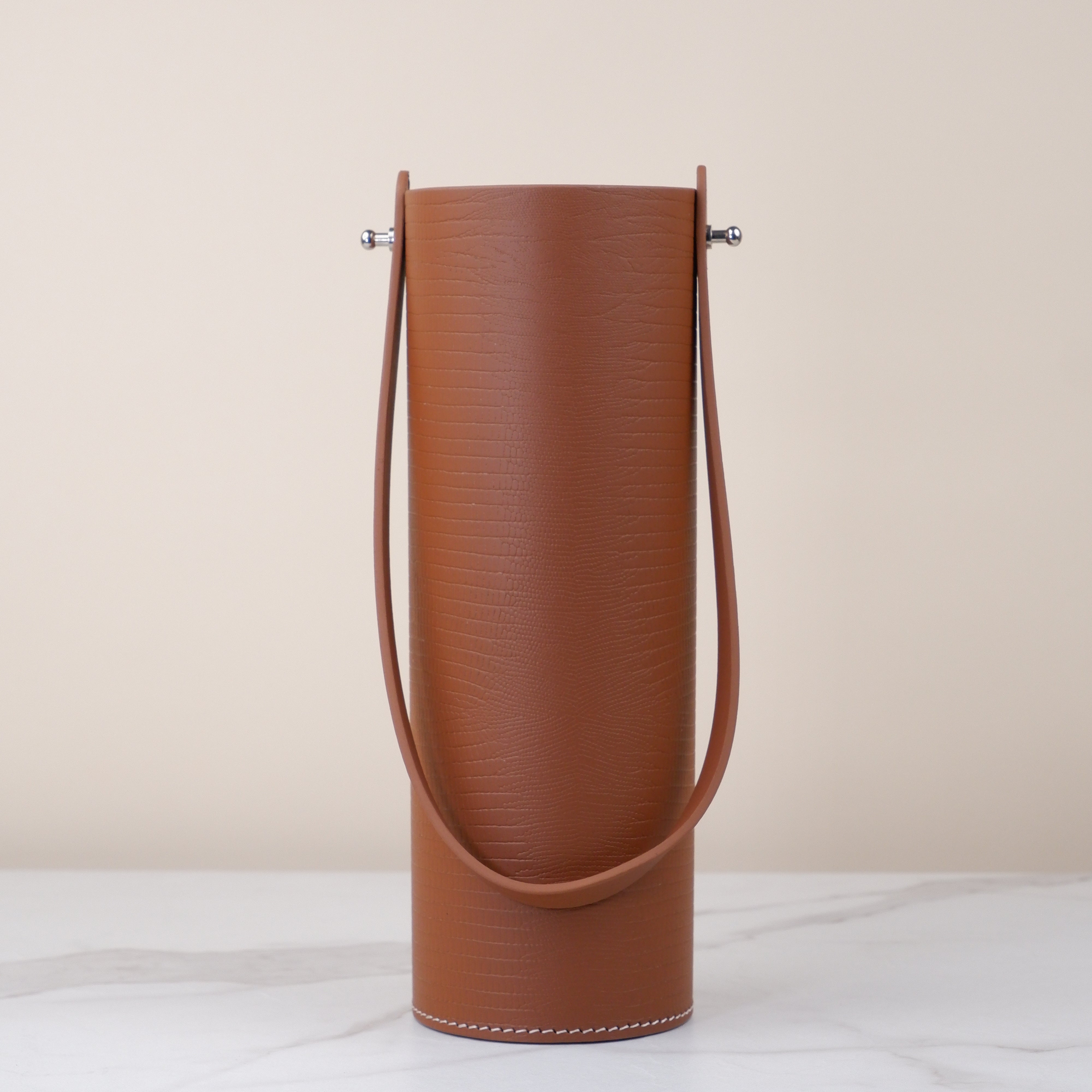 Cylinder Large Wine Holder - Croco Cognac Small Print