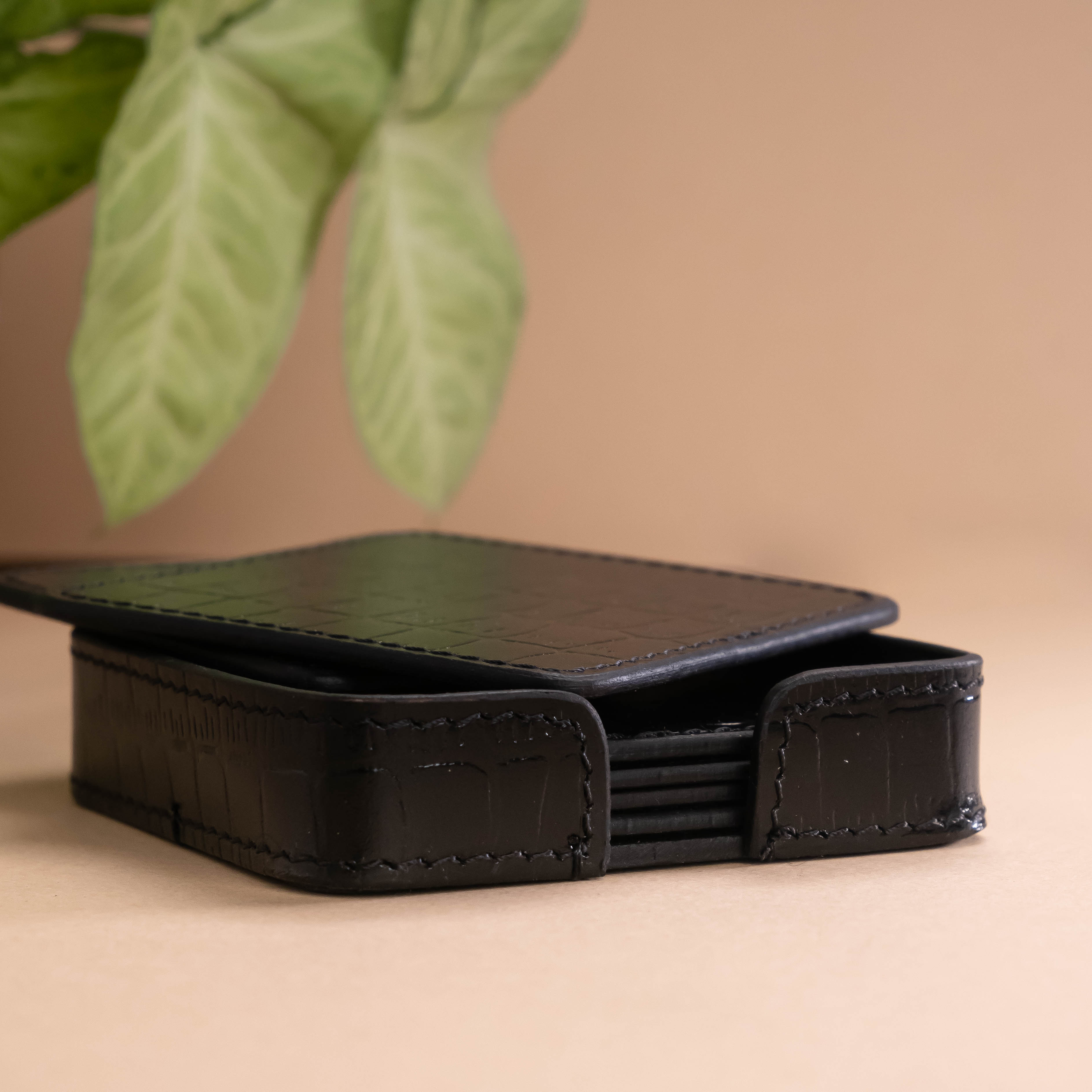Coasters Square - Black Croco