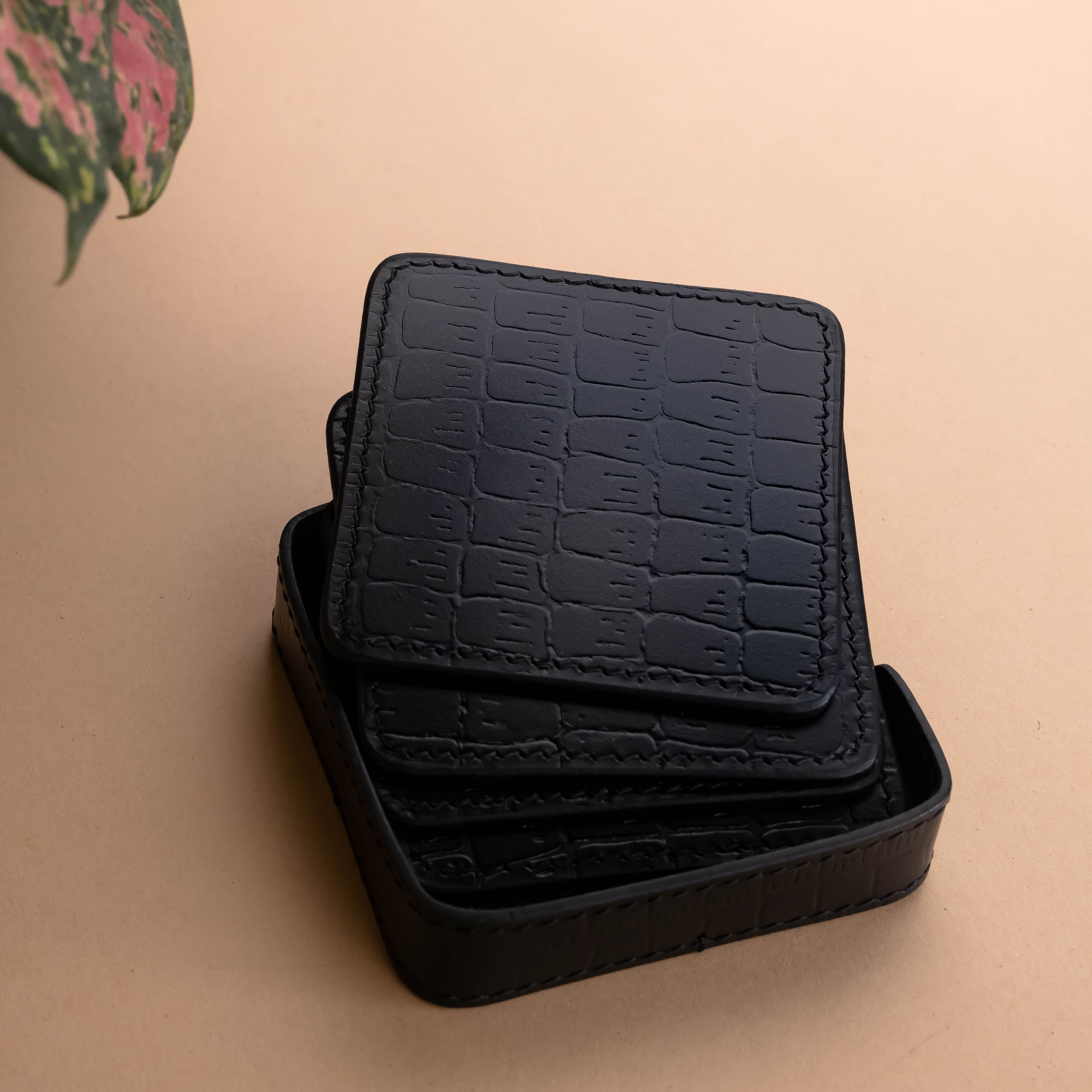 Coasters Square - Black Croco